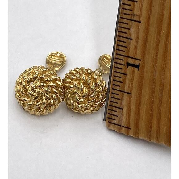 MONET Vintage Earrings Gold Tone Clips Clip Ons Estate Round - Picture 6 of 8